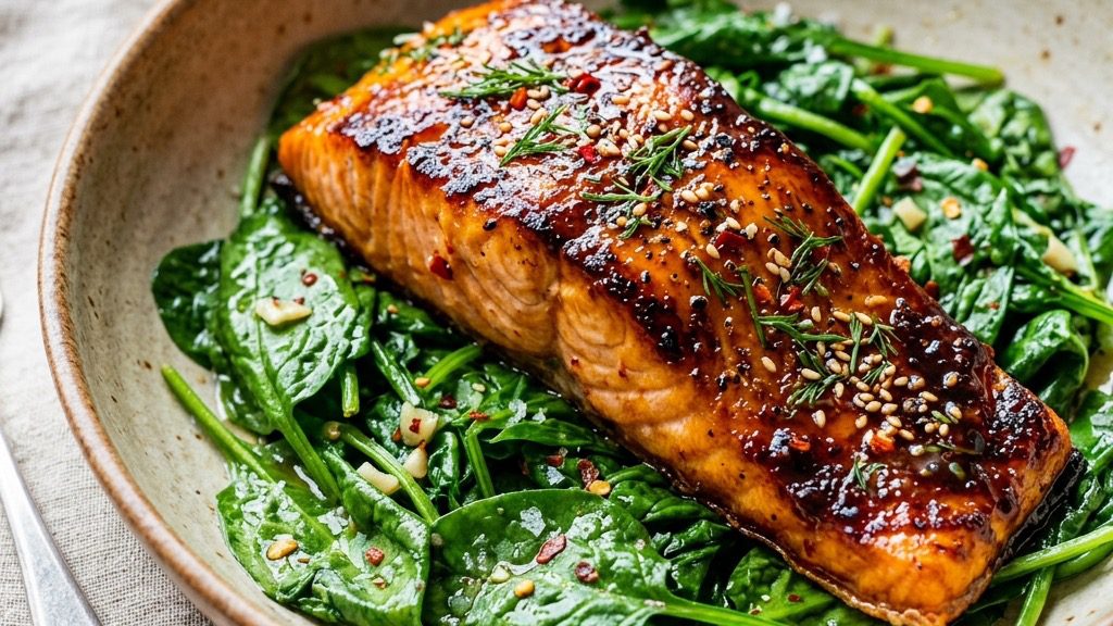 Stunning plated serving of Brown Sugar Glazed Roasted Salmon, a chef-tested recipe by Chef Jorj Morgan.