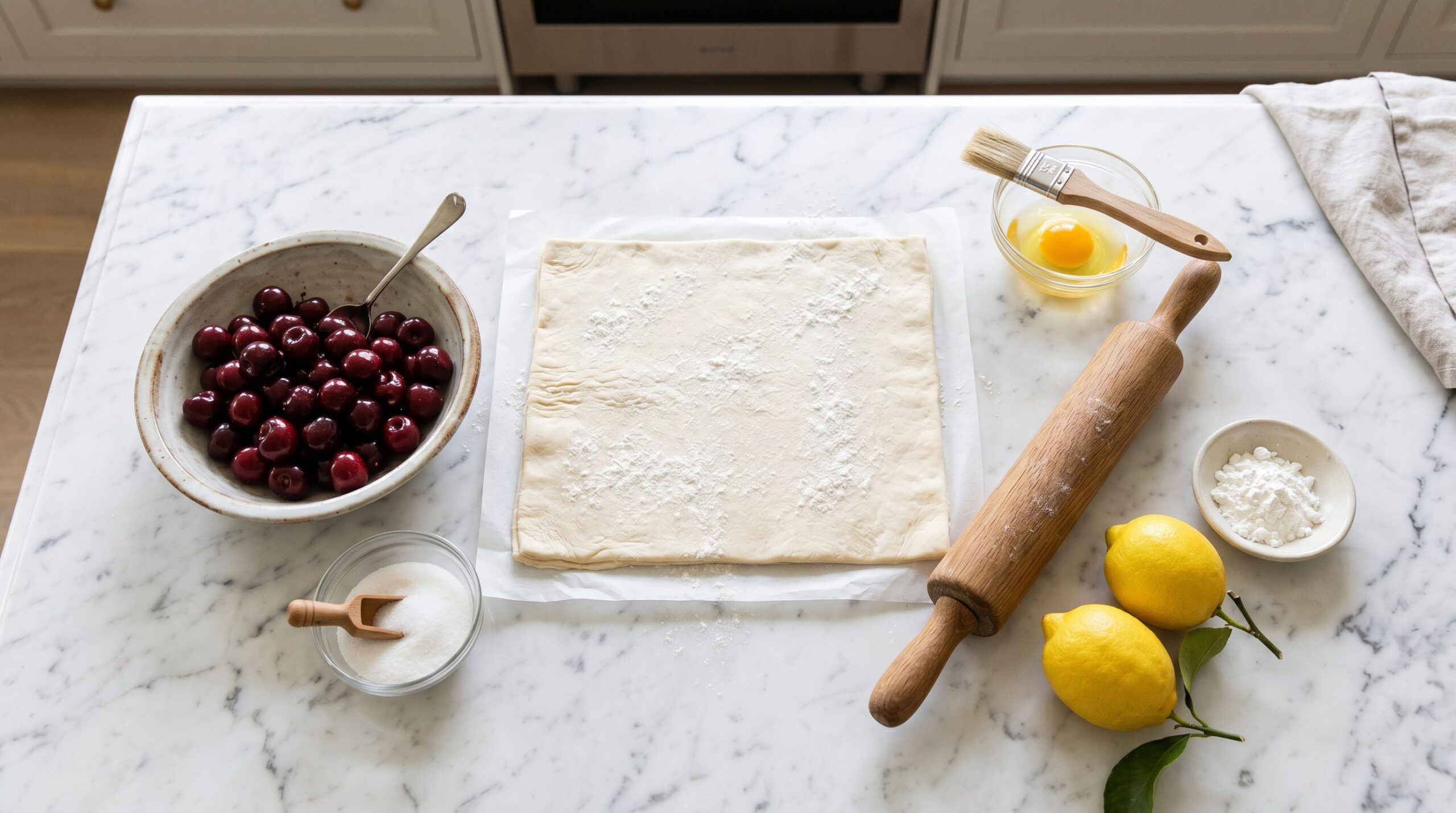 Fresh Cherry Puff Pastry Tarts being prepared
