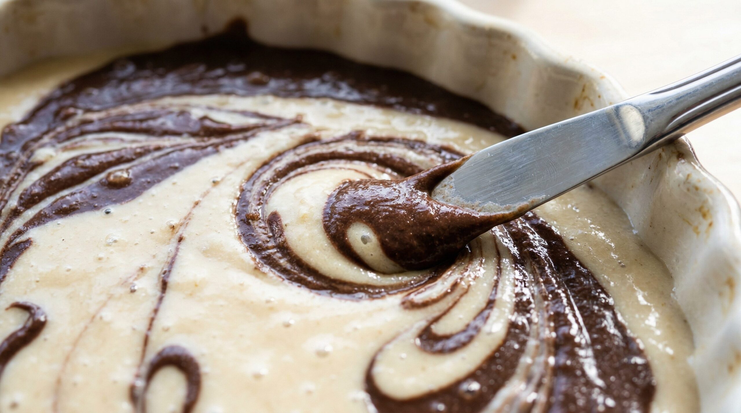 Chocolate Swirl Sour Cream Banana Bread being prepared