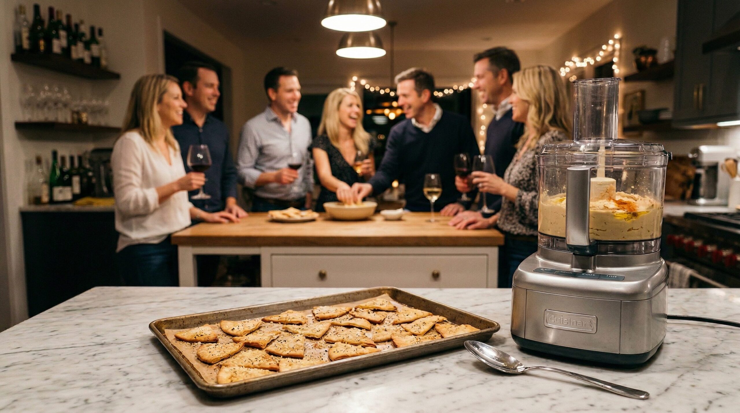 Pumpkin hummus with Parmesan pita crisps and crudite on an estate autumn table