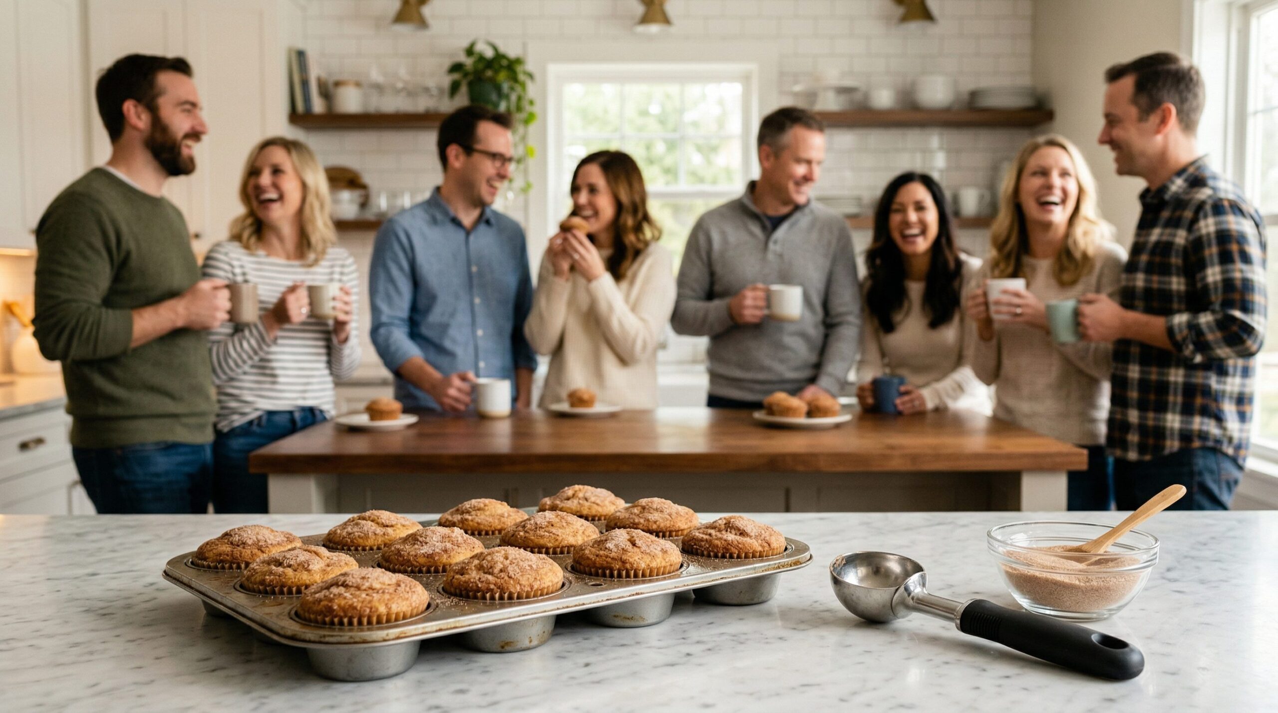 Sugared Doughnut Muffins plated and served on an estate table