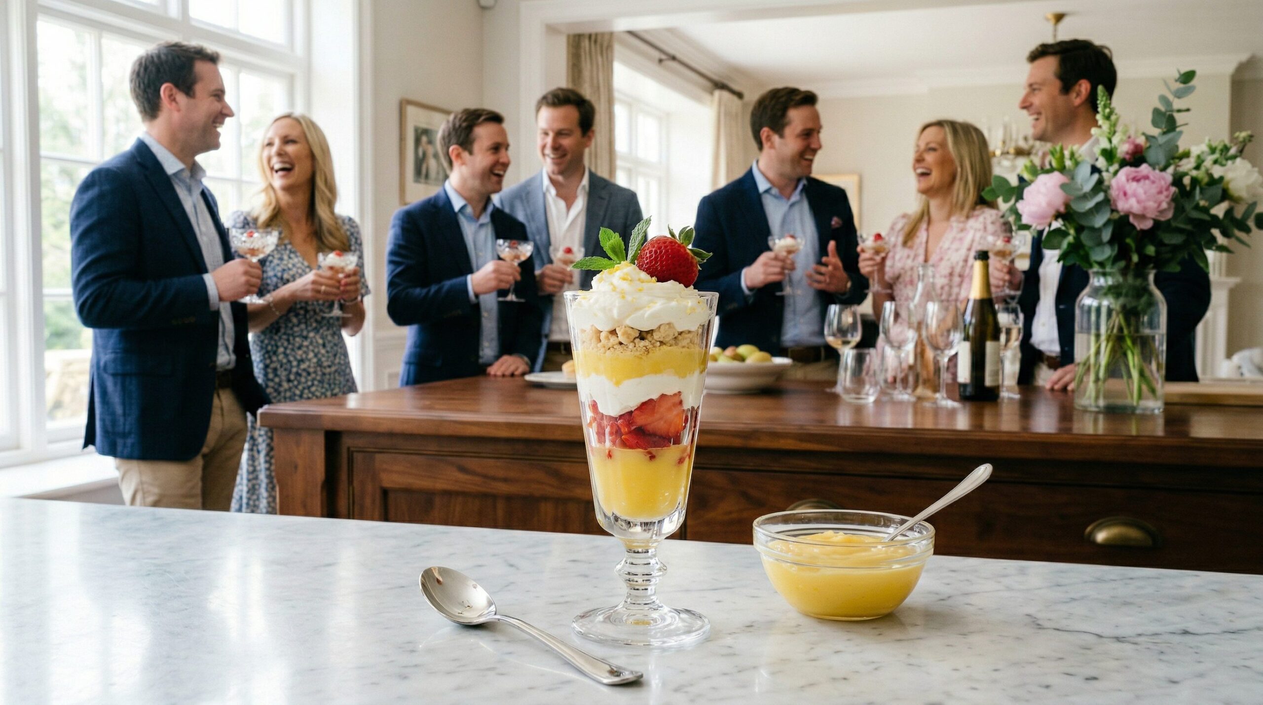 Lemon Curd Parfaits plated and served on an estate table