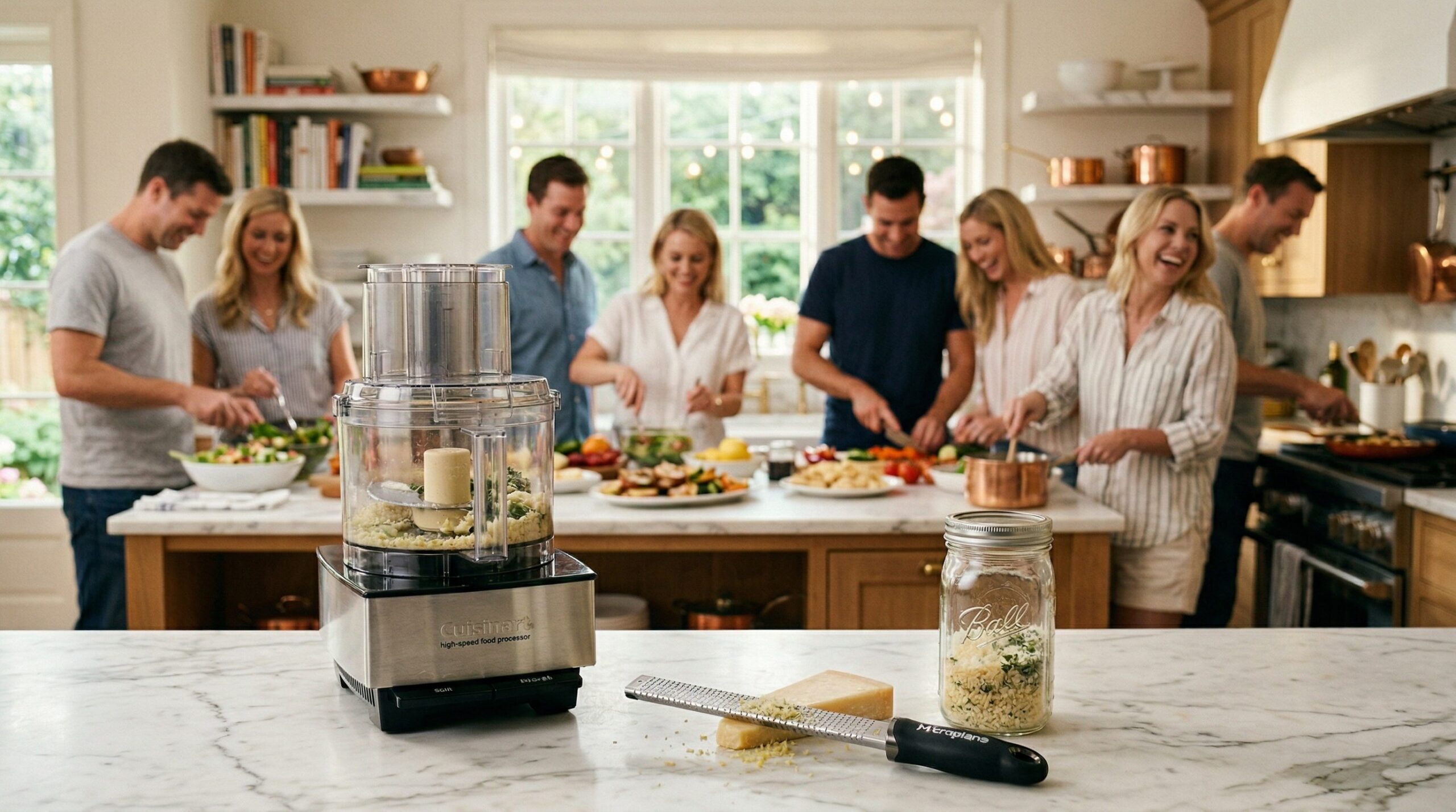 A jar of vibrant green garlic scape pesto on an estate kitchen counter