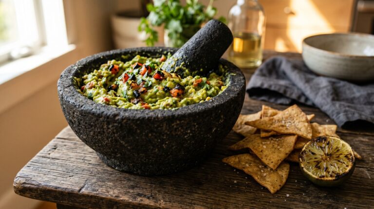 Stunning plated serving of Fire-Grilled Guacamole, a chef-tested recipe by Chef Jorj Morgan.