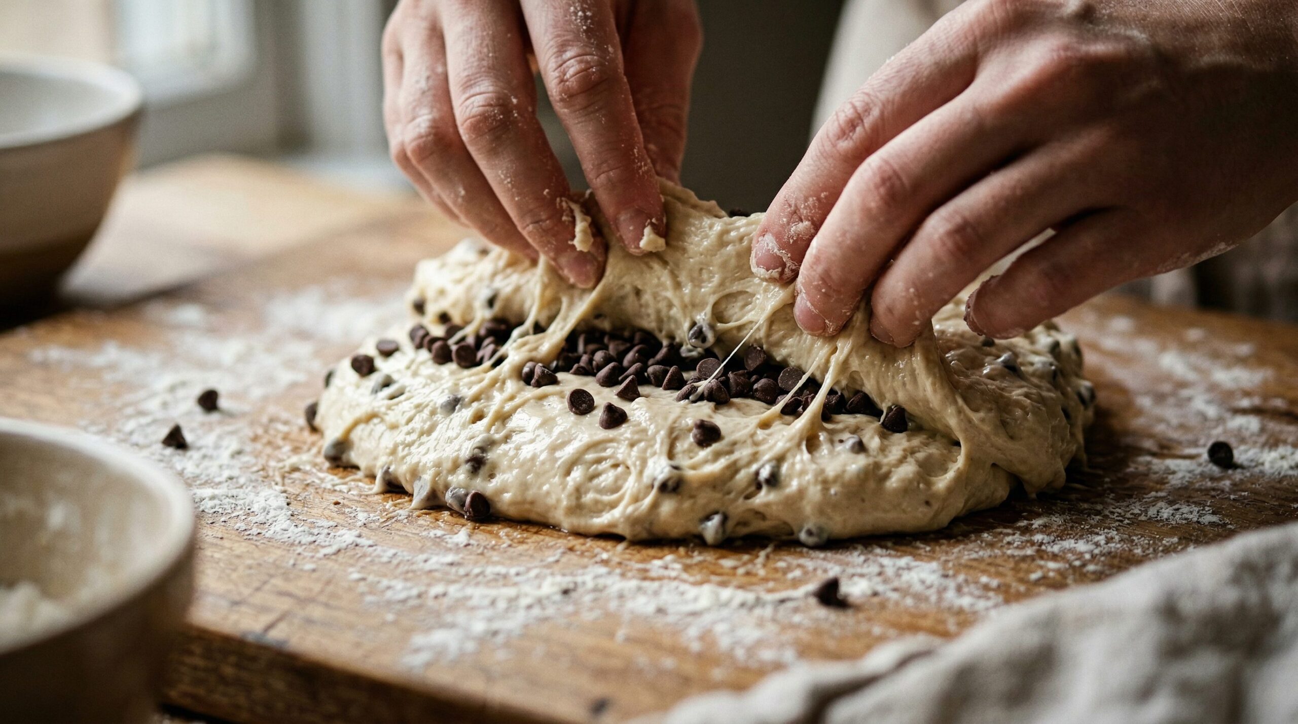 Heavy Cream & Chocolate Chip Scones being prepared