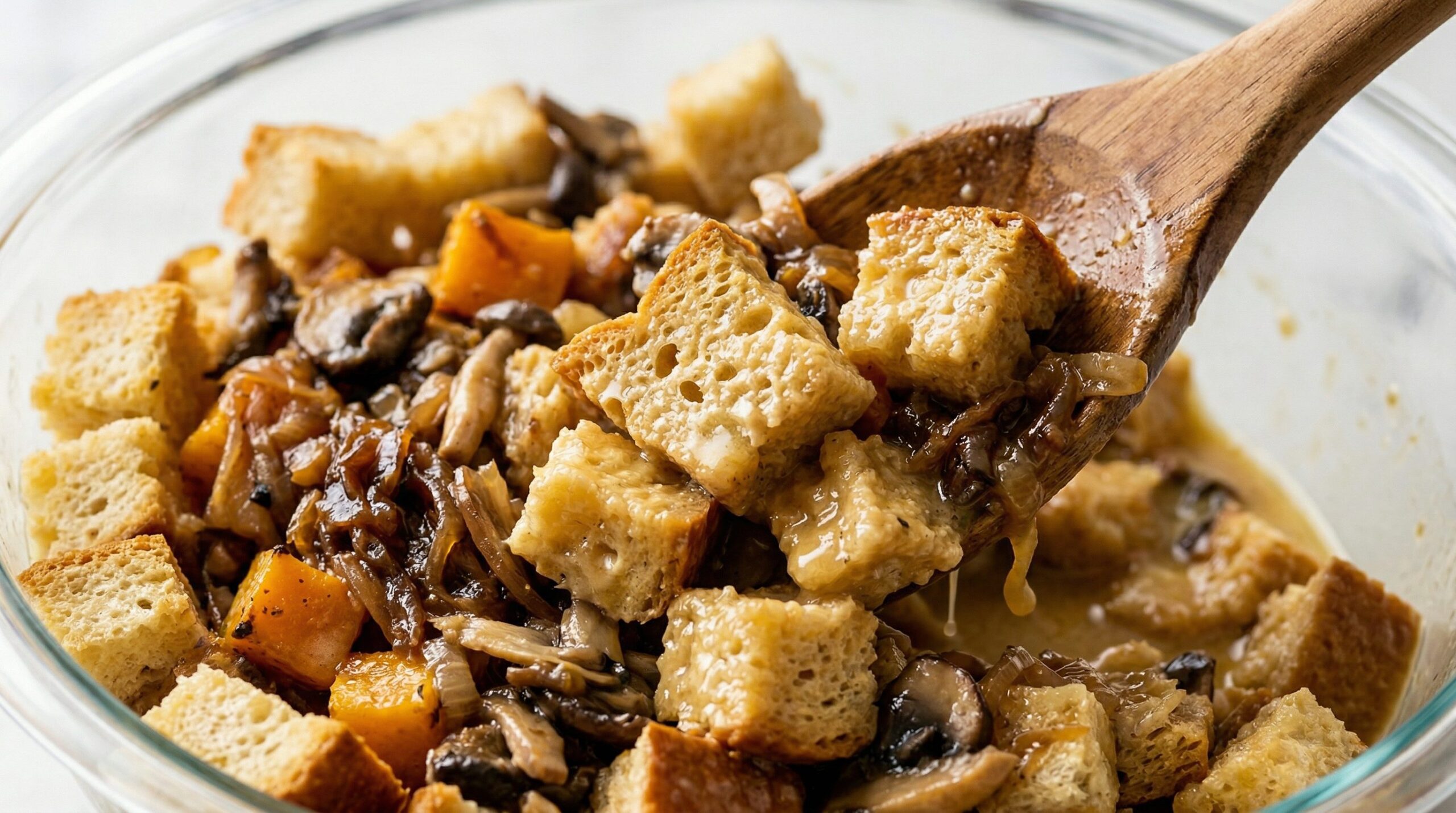 Roasted Butternut Squash and Wild Mushroom Dressing being prepared