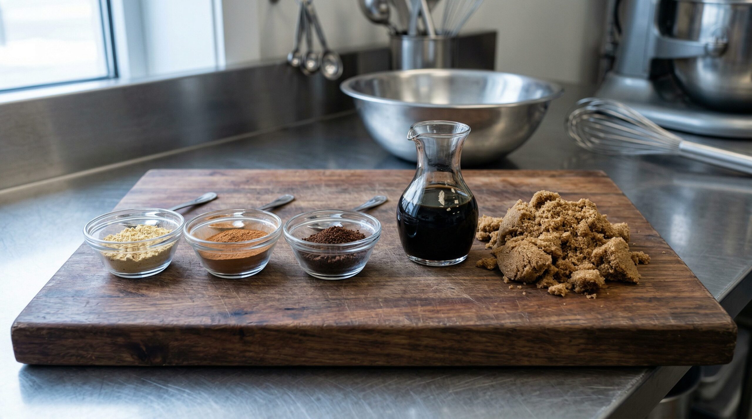 Ingredients for Ginger Cookies arranged for preparation