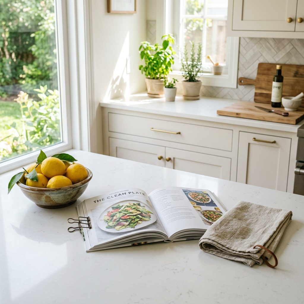 Cookbook open on counter