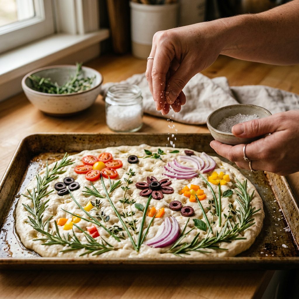 Garden Art Focaccia dough before baking