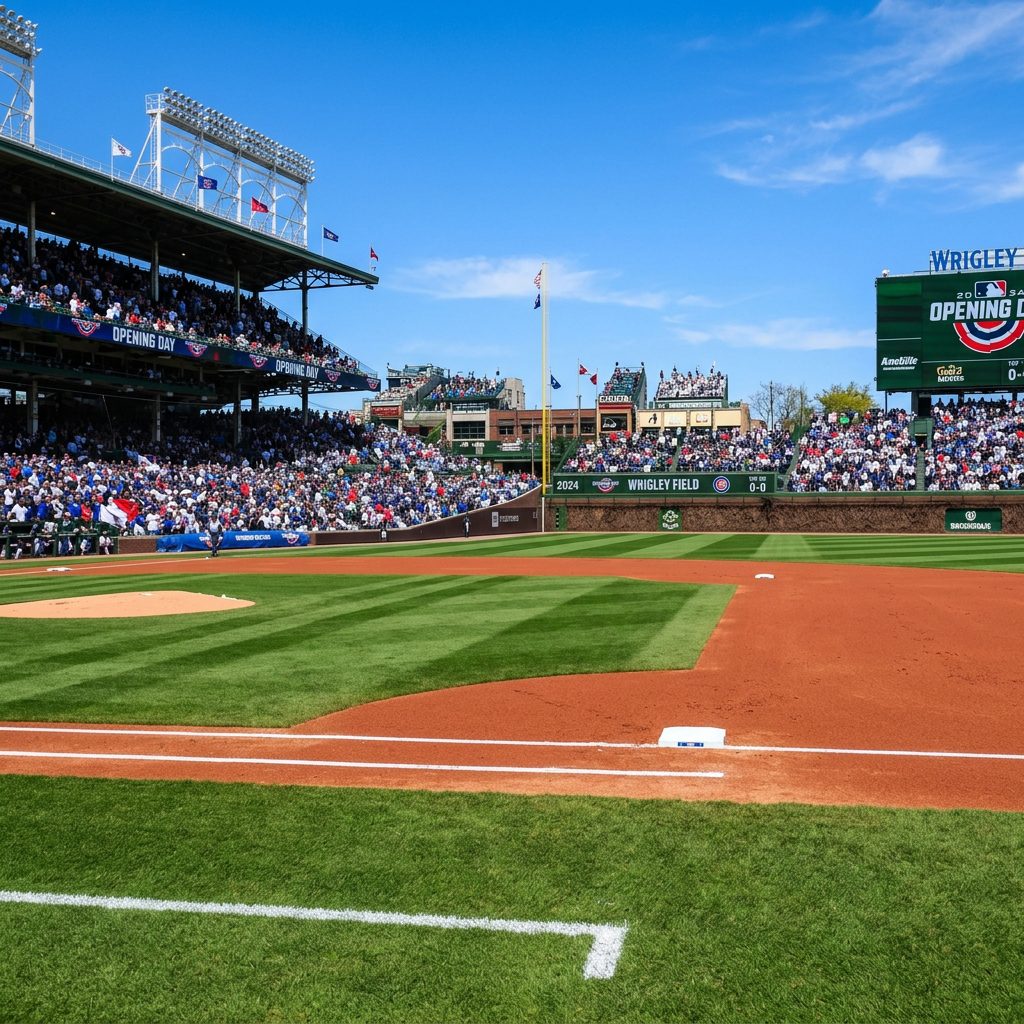 Pristine baseball diamond on Opening Day