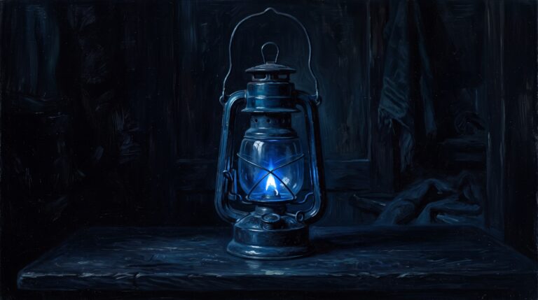 A warm, candlelit room with a crackling fireplace, offering a safe and cozy haven during a storm.