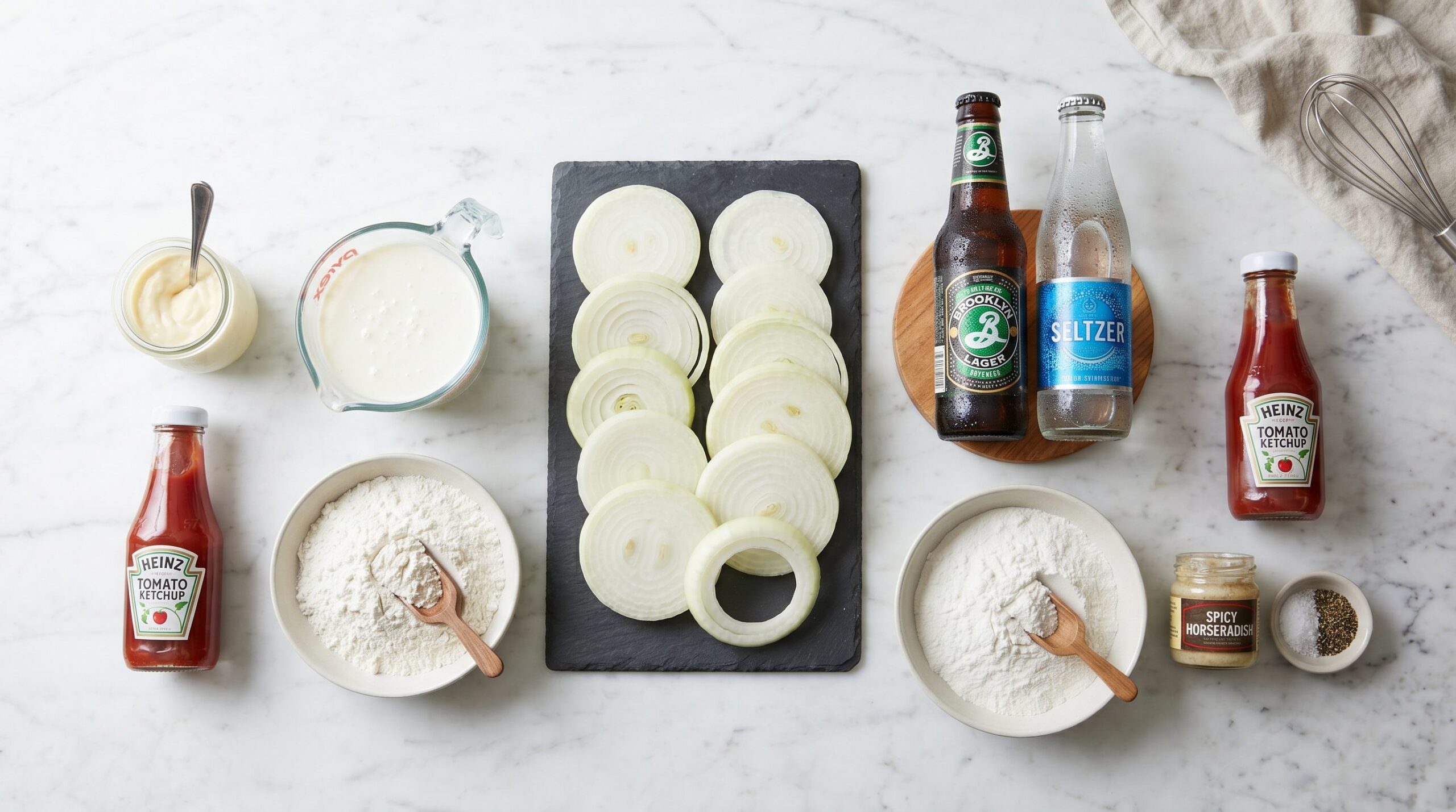 Beer Battered Fried Onion Rings being prepared