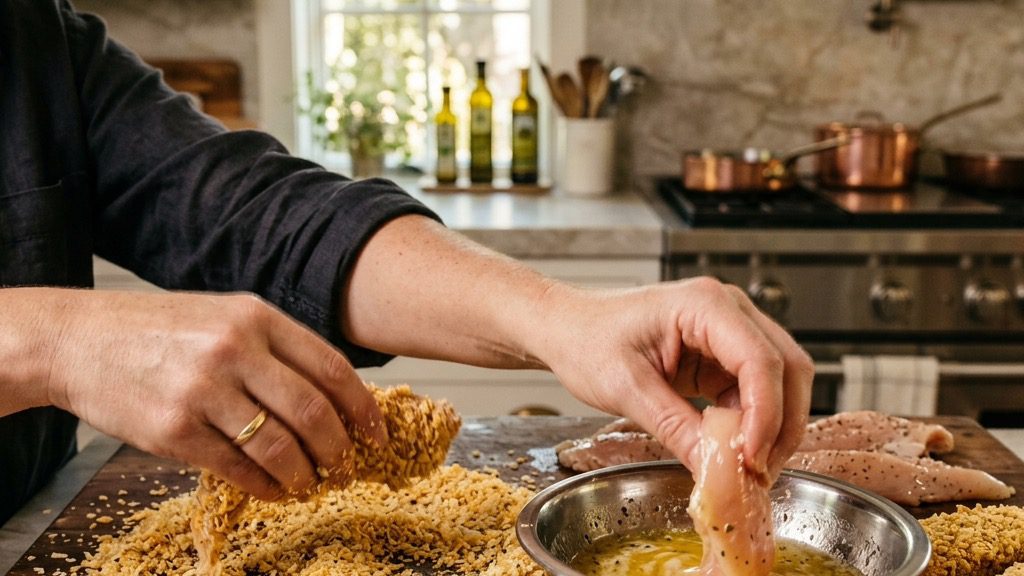 Parmesan Panko Chicken Fingers being prepared