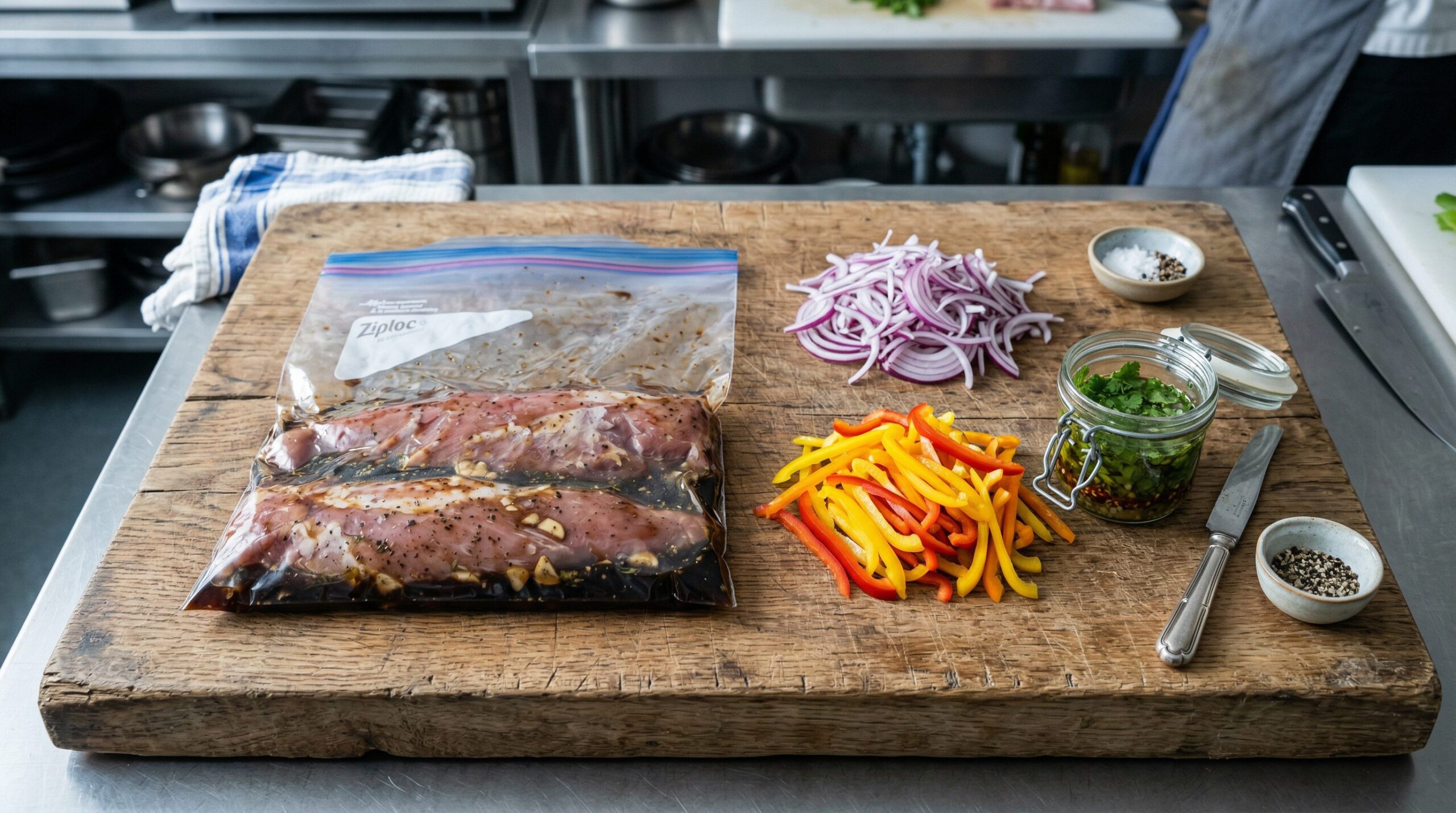 Ingredients for Roasted Pork Tenderloin with Cilantro Vinaigrette arranged for preparation