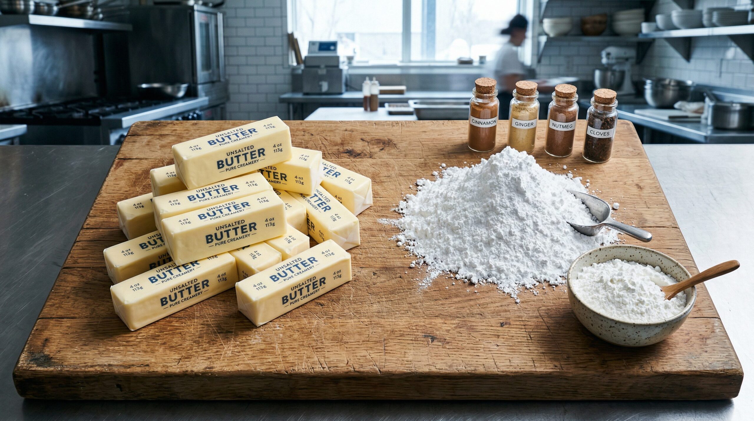 Ingredients for Pumpkin Spice Shortbread arranged for preparation