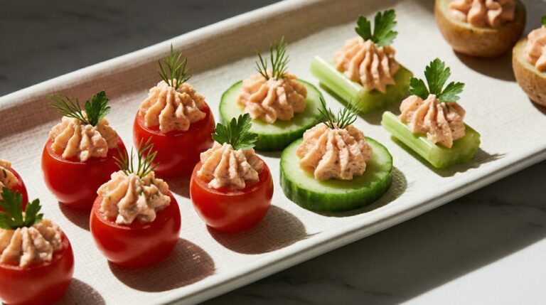 Stunning plated serving of Salmon Mousse, a chef-tested recipe by Chef Jorj Morgan.