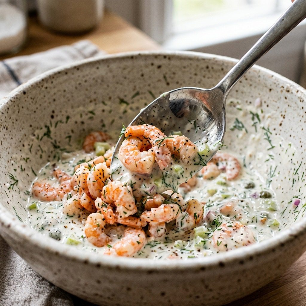 Home cook prepared steps for assembling and cooking Shrimp Rolls.
