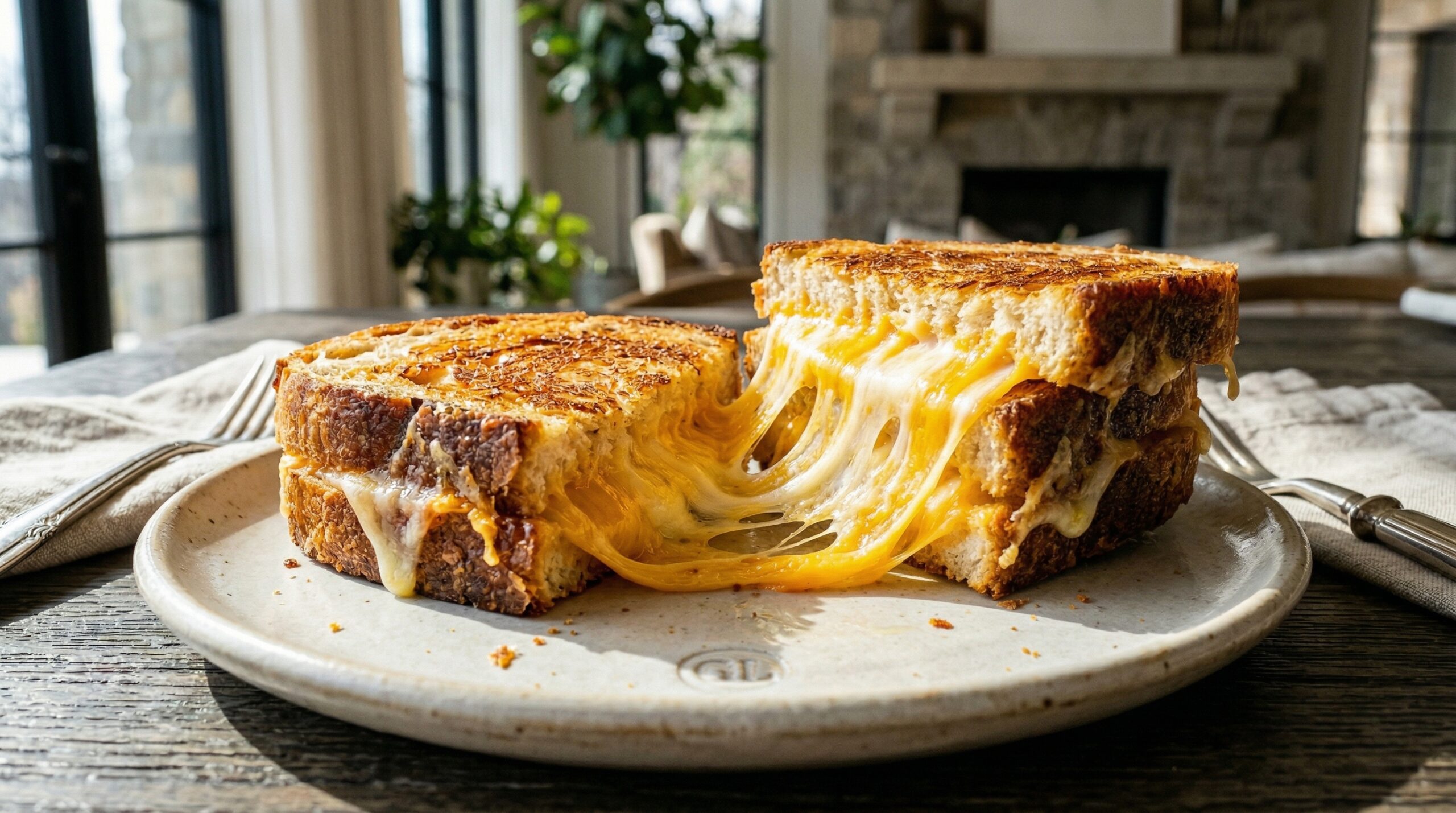 Stunning plated serving of Artisanal Skillet Grilled Cheese Sandwich, a chef-tested recipe by Chef Jorj Morgan.