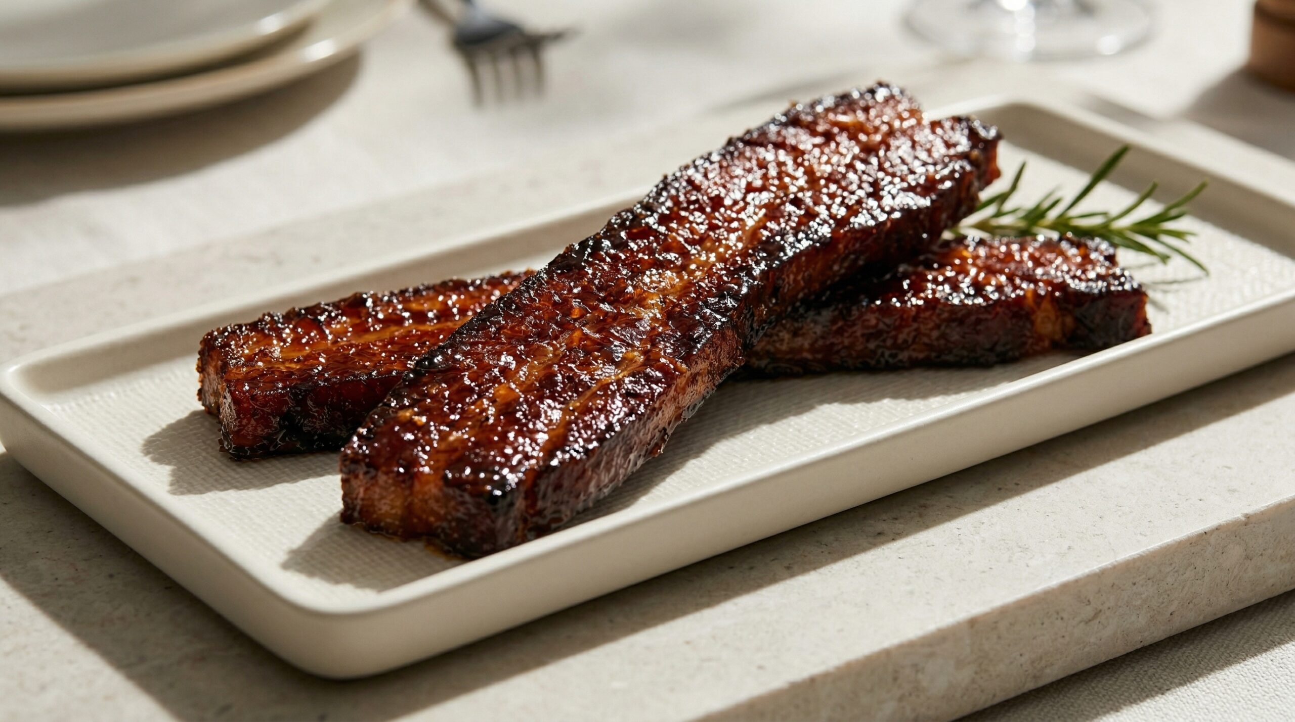 Stunning plated serving of Caramelized Brown Sugar Candied Bacon, a chef-tested recipe by Chef Jorj Morgan.