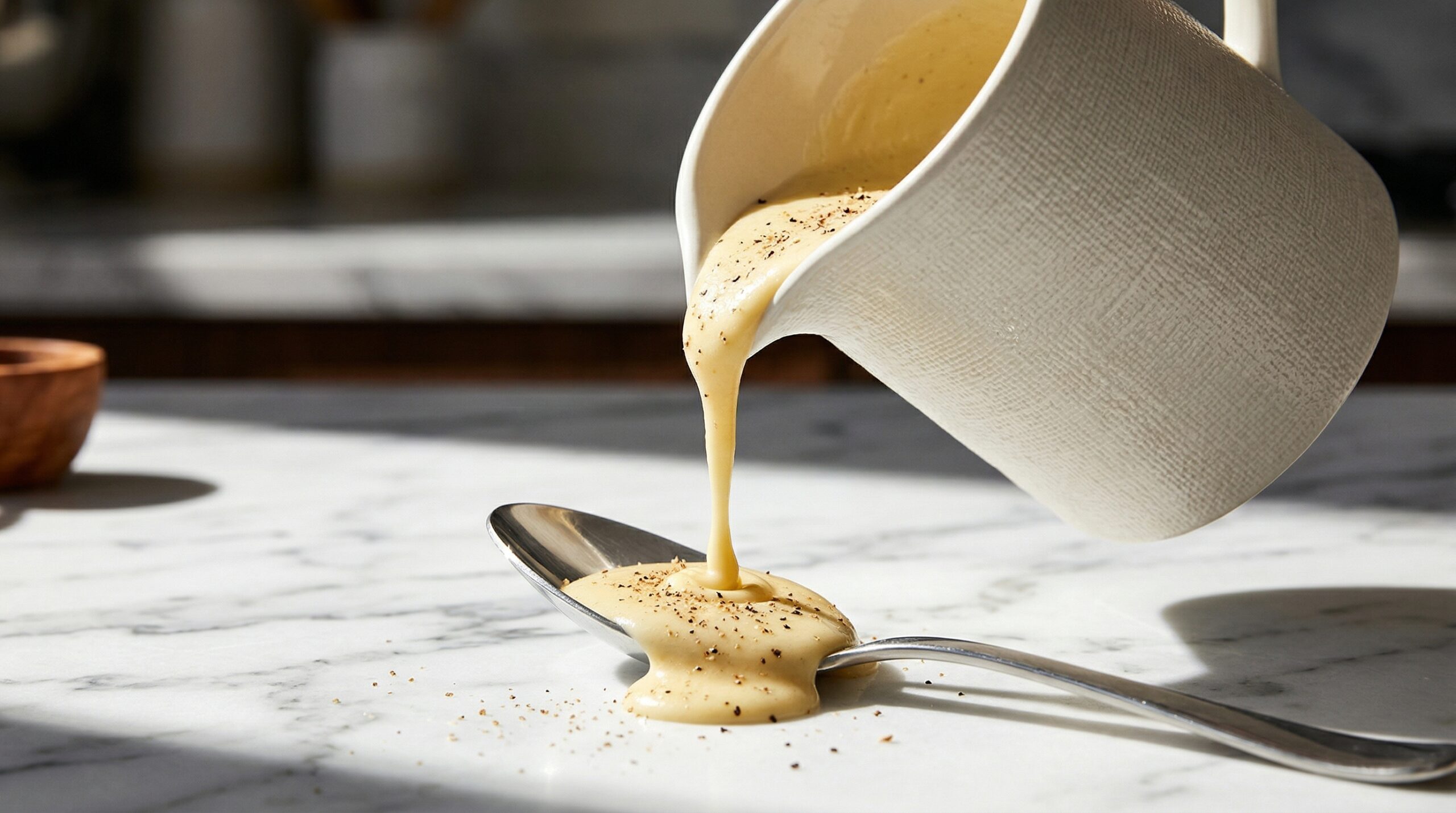 Stunning plated serving of Classic French White Béchamel Sauce, a chef-tested recipe by Chef Jorj Morgan.