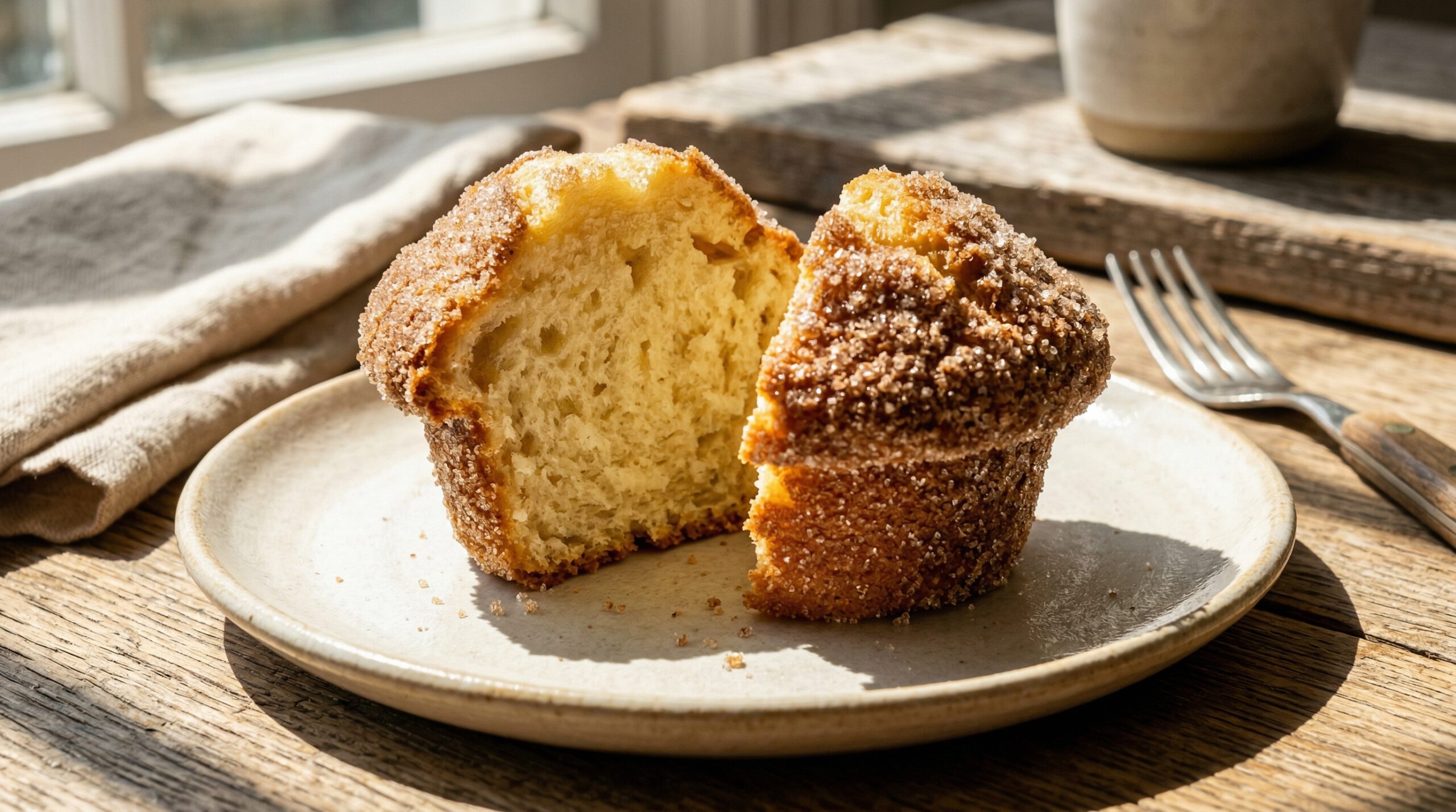 Stunning plated serving of Sugared Doughnut Muffins, a chef-tested recipe by Chef Jorj Morgan.