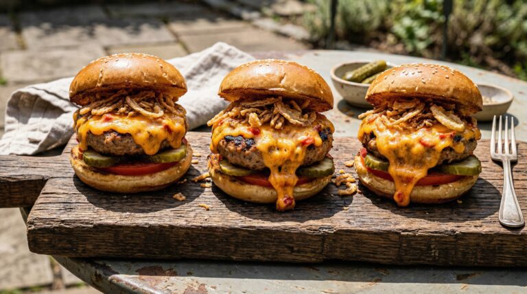 Stunning plated serving of Turkey Burger Sliders with Pimento Cheese, a chef-tested recipe by Chef Jorj Morgan.