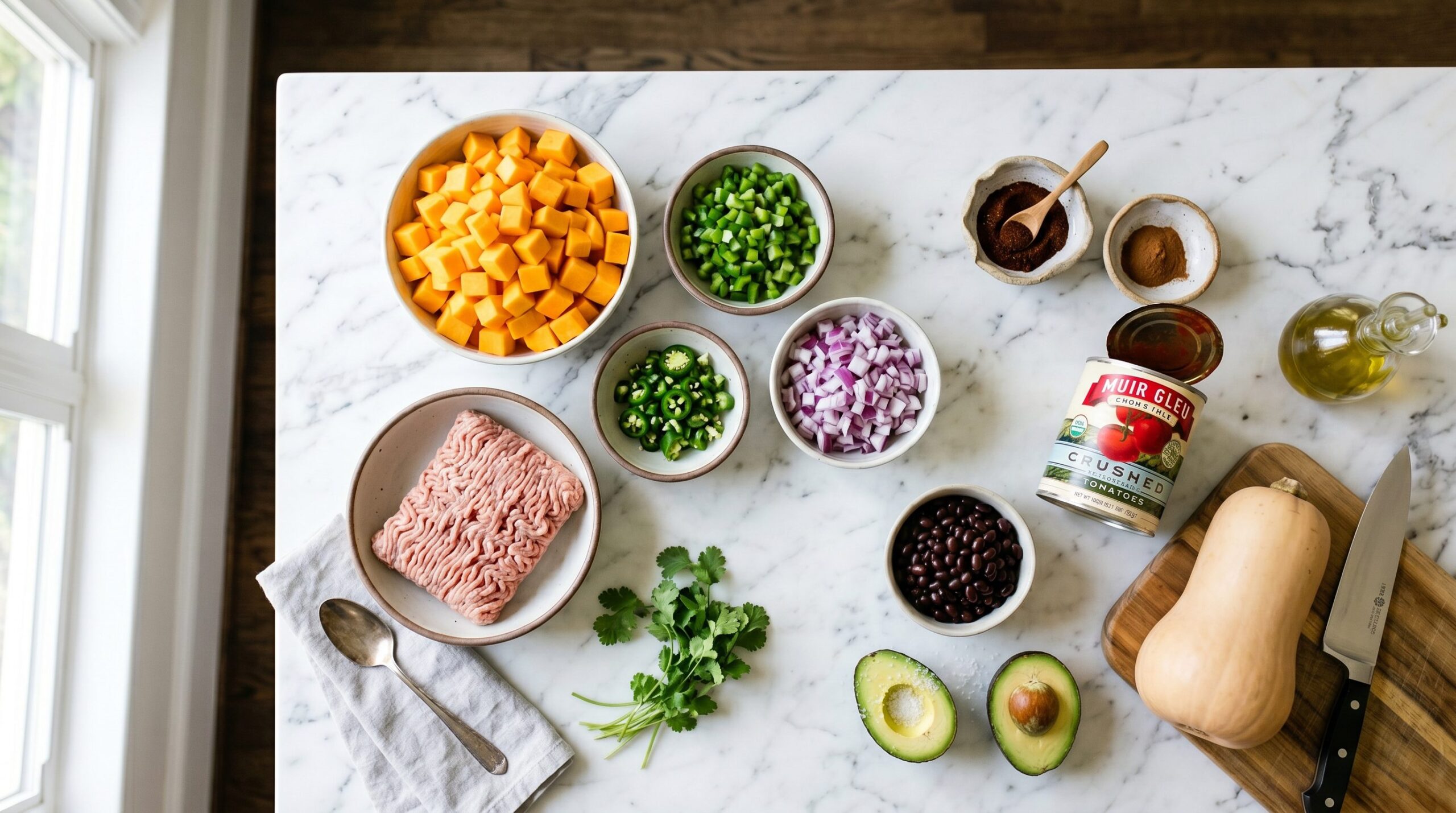 Turkey Chili with Roasted Butternut Squash being prepared