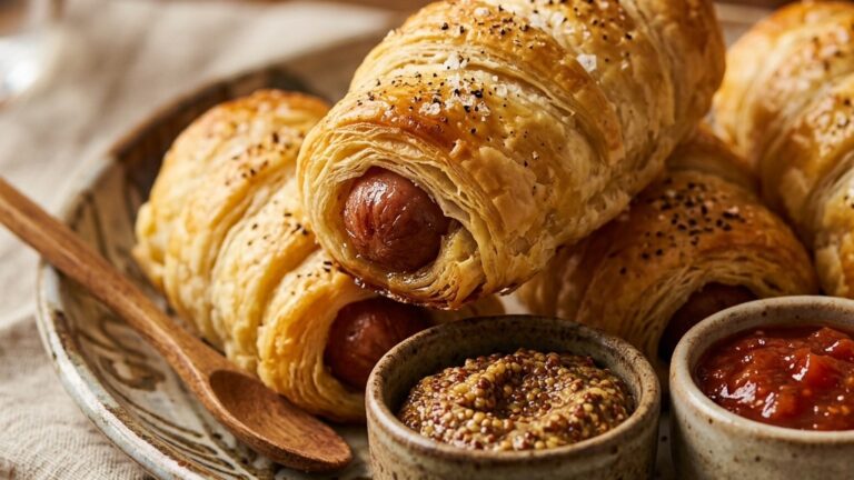 Stunning plated serving of Upscale Puff Pastry Franks, a chef-tested recipe by Chef Jorj Morgan.