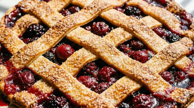Stunning plated serving of Very Berry Cherry Pie, a chef-tested recipe by Chef Jorj Morgan.