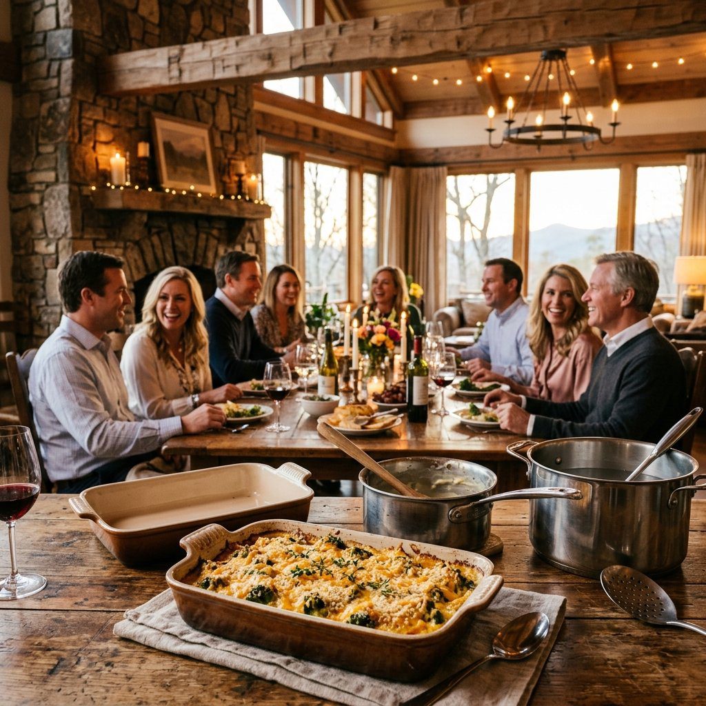 A gorgeous single-view lifestyle photo of freshly prepared Baked Broccoli Cheese Casserole.