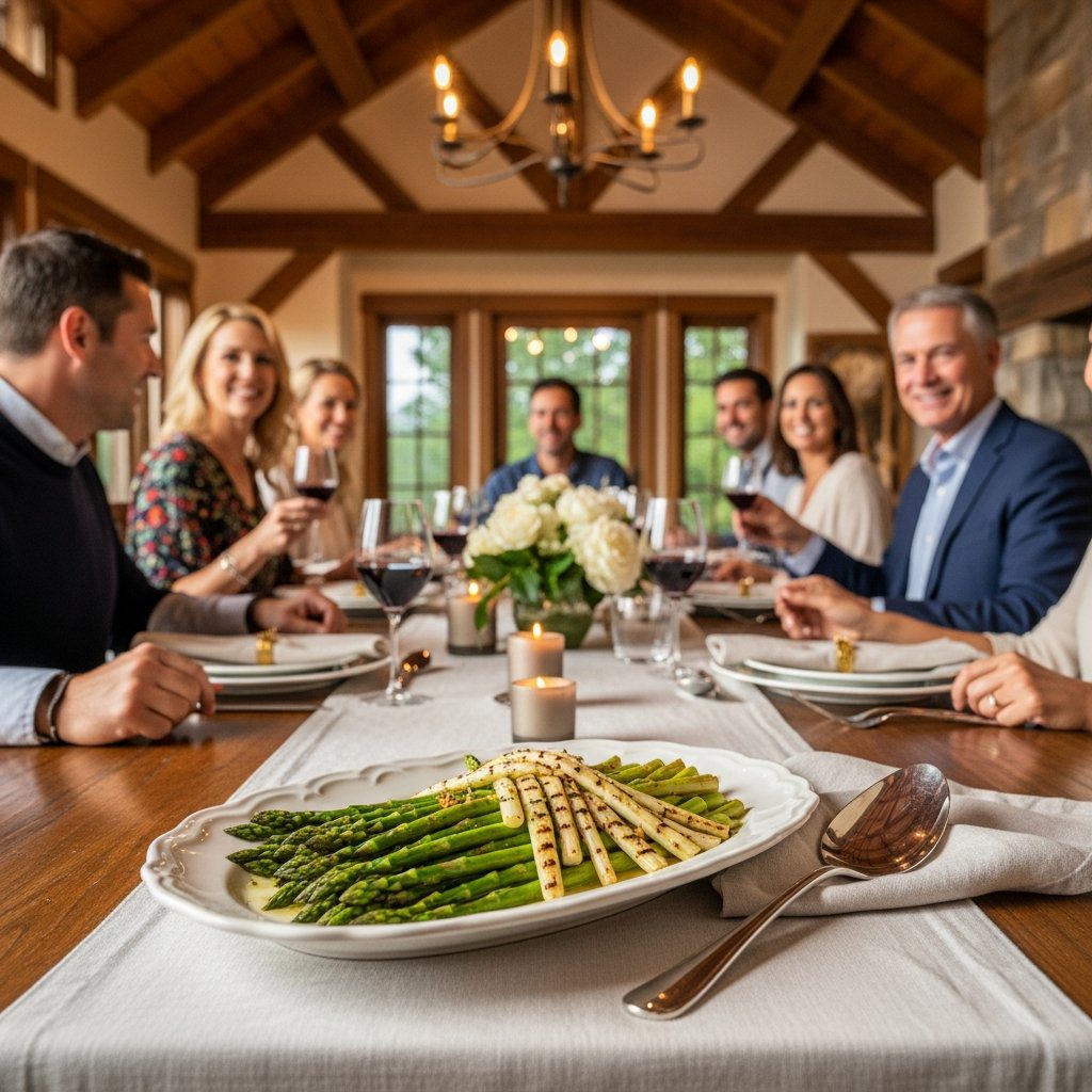 A gorgeous single-view lifestyle photo of freshly prepared Blanched Asparagus Three Ways.