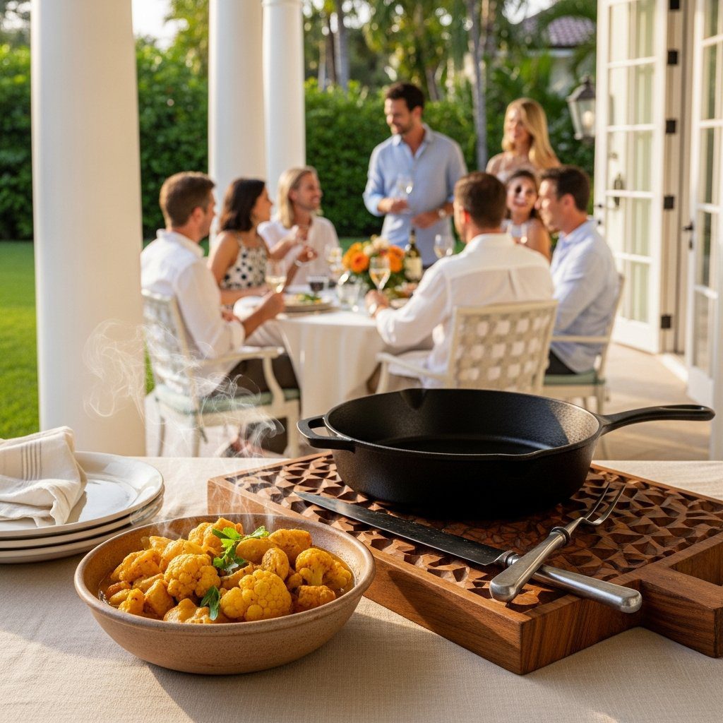 A gorgeous single-view lifestyle photo of freshly prepared Chicken & Cauliflower Curry.