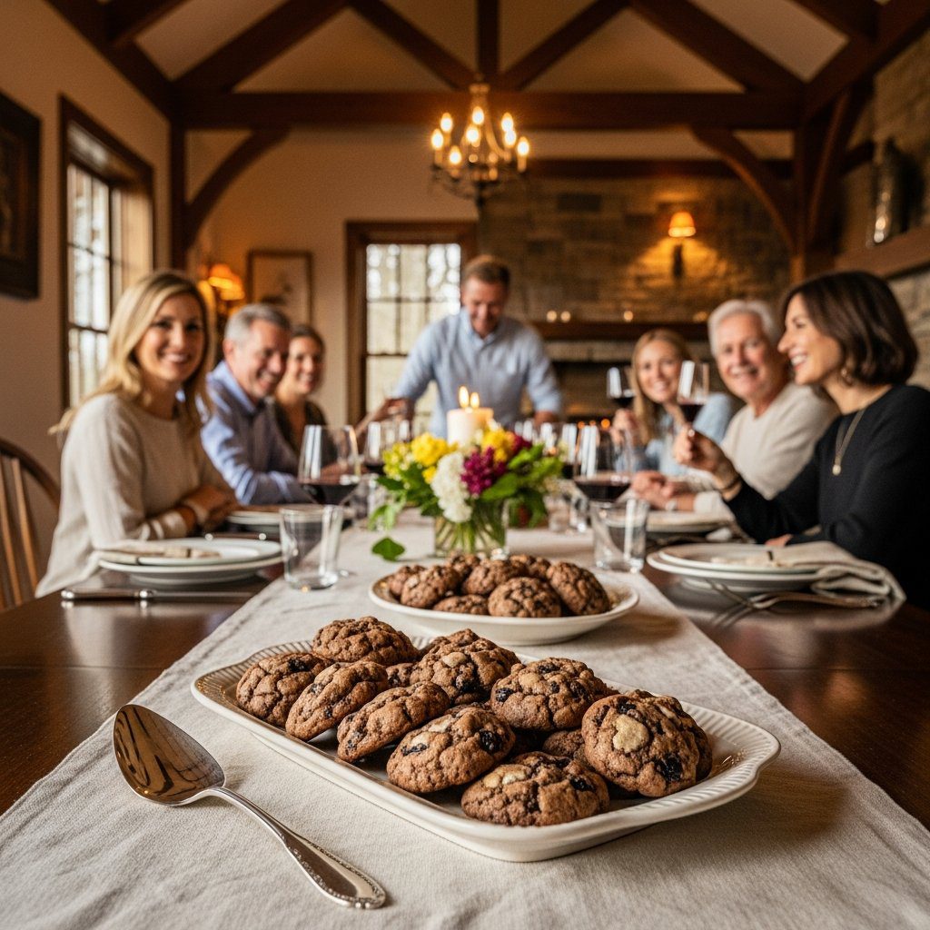 A gorgeous single-view lifestyle photo of freshly prepared Dark Chocolate & Wild Blueberry Cookies.