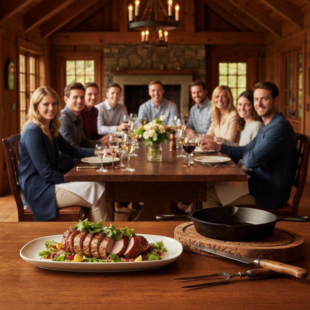 A gorgeous single-view lifestyle photo of freshly prepared Roasted Pork Tenderloin with Cilantro Vinaigrette.