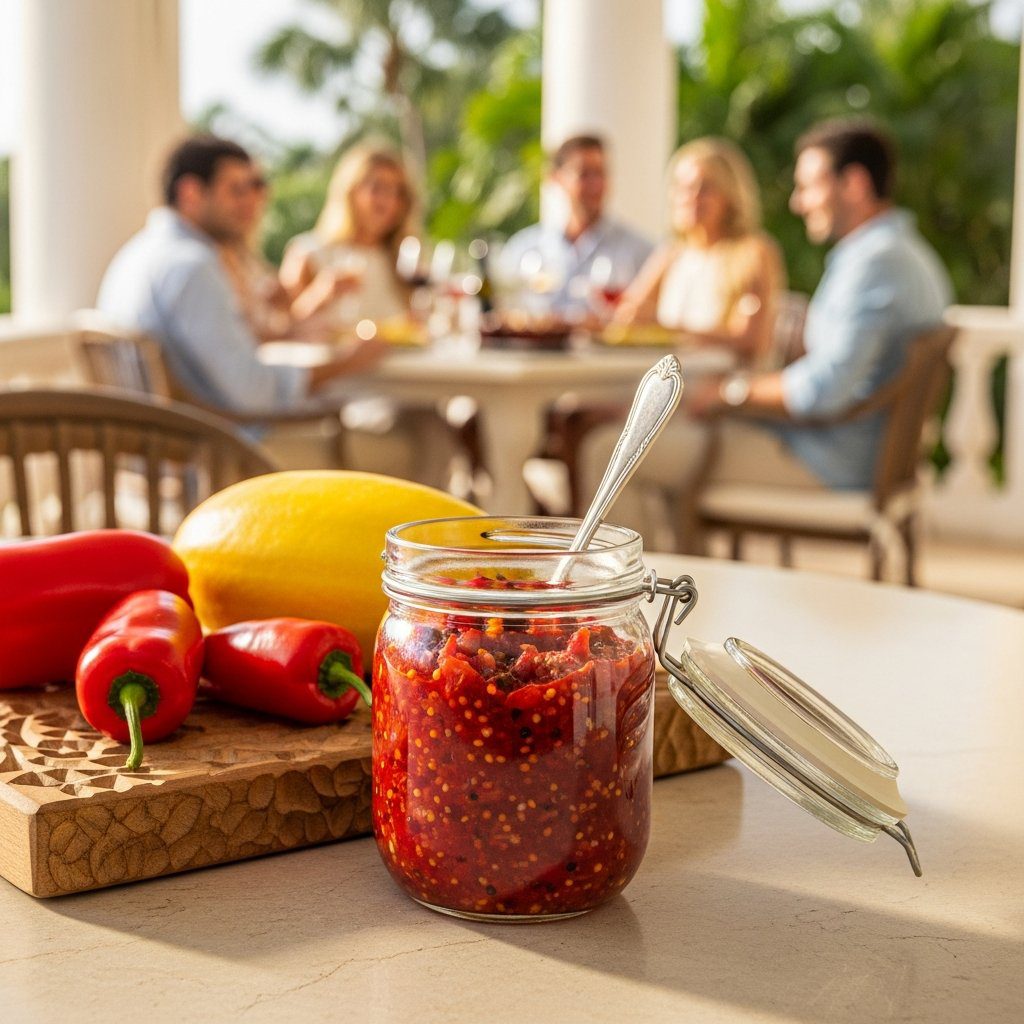A gorgeous single-view lifestyle photo of freshly prepared Southern Chow-Chow Relish.