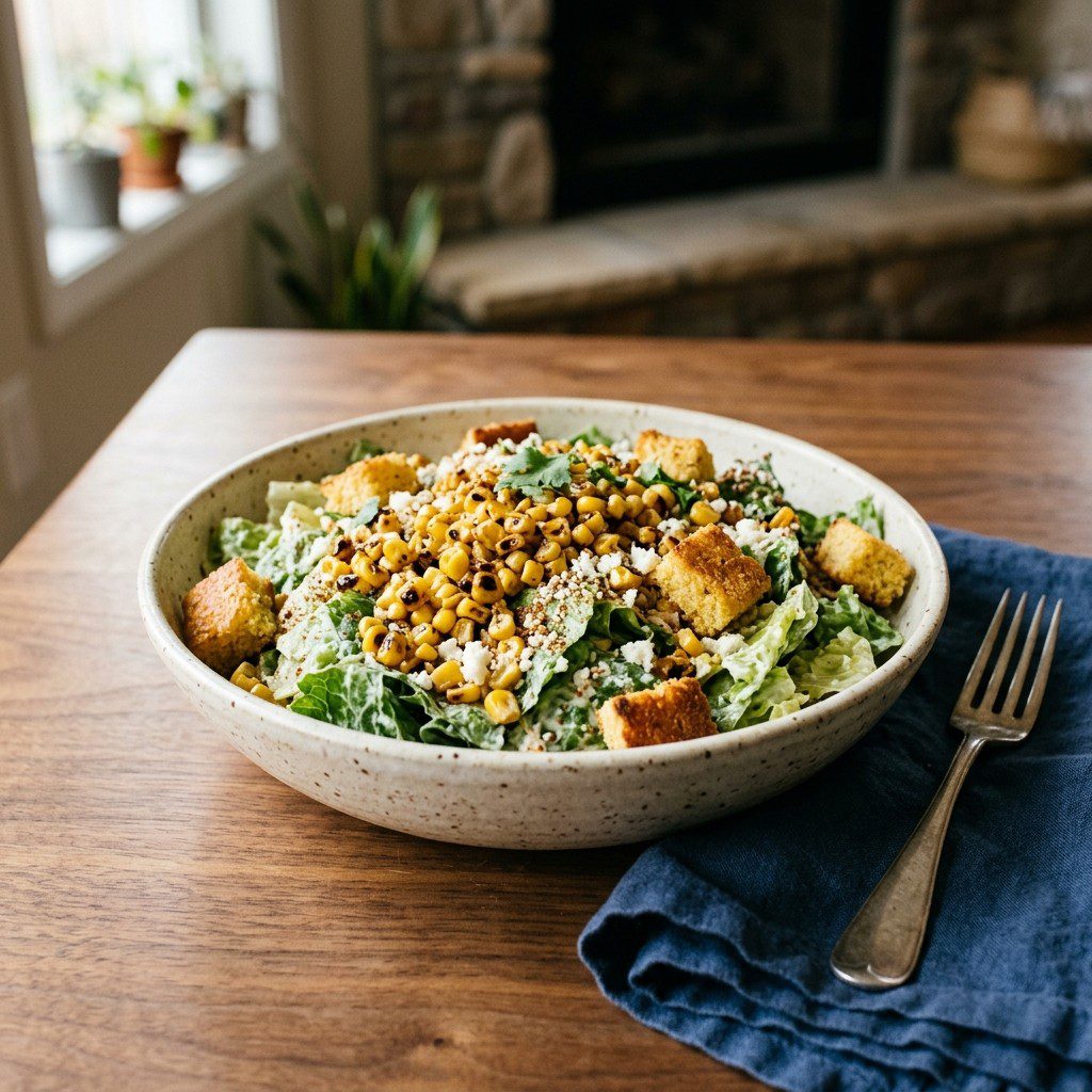 Street corn Caesar salad in Romaine boats on an estate table