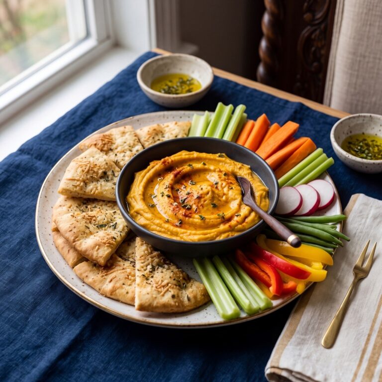 Pumpkin Hummus with Homemade Pita wedges and Crudité