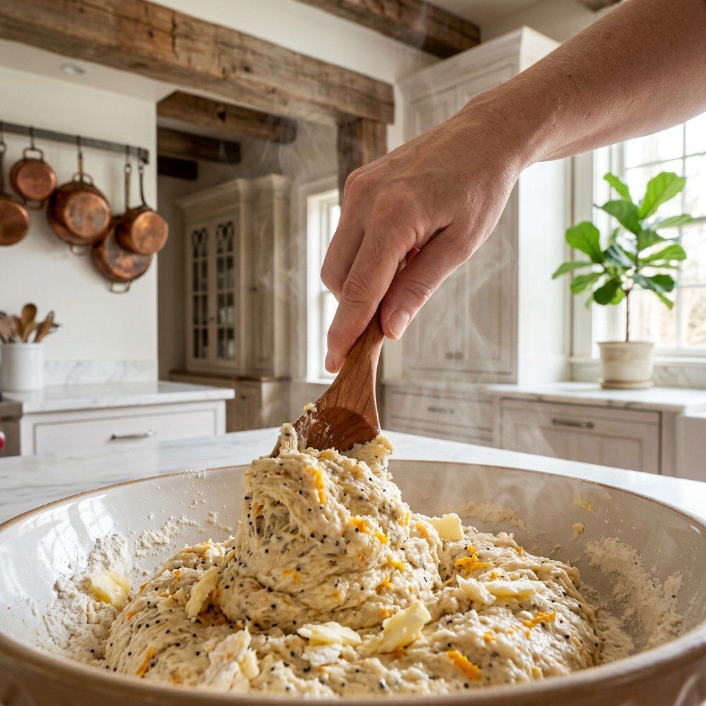 Home cook prepared steps for assembling and cooking Orange Poppy Seed Scones.