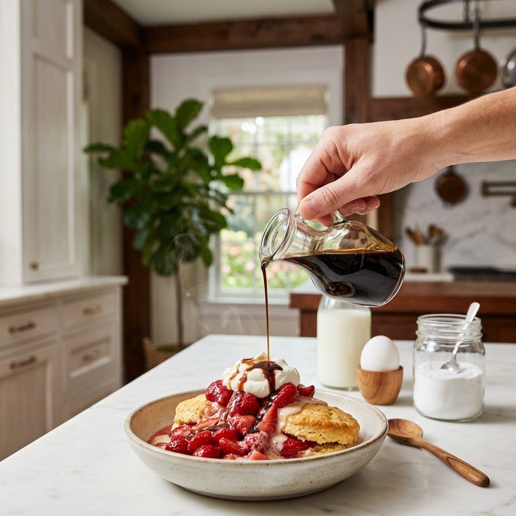 Home cook prepared steps for assembling and cooking Southern-Style Strawberry Shortcake.