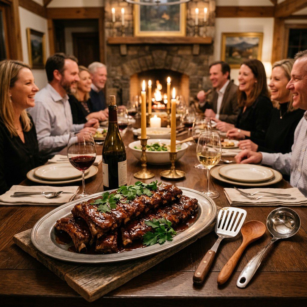 A gorgeous single-view lifestyle photo of freshly prepared Sweet and Sour Country Style Ribs.
