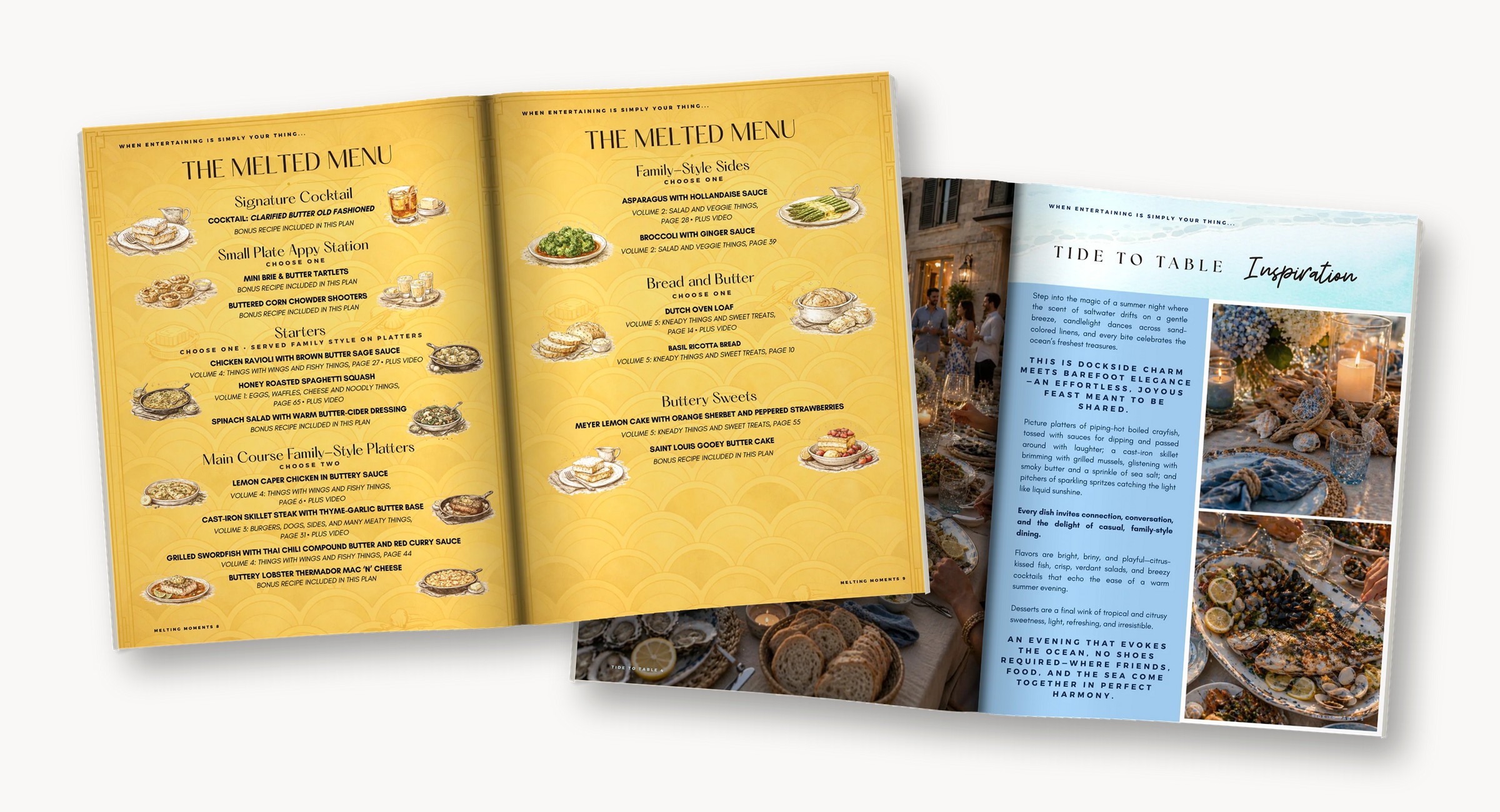 Melting Moments open to The Melted Menu and Tide to Table open to its Inspiration pages