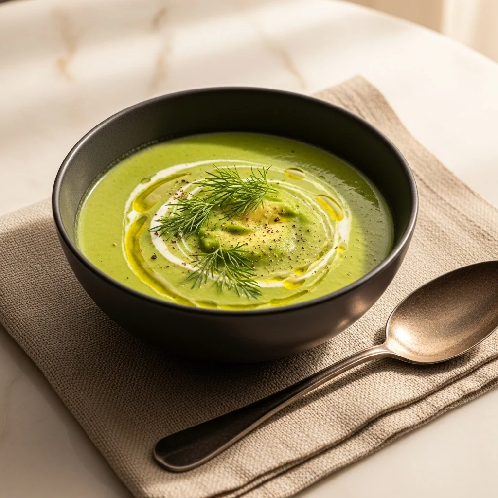 Avocado Soup with Spinach and Dill, a Vault recipe on the menu of The Mad Hatter