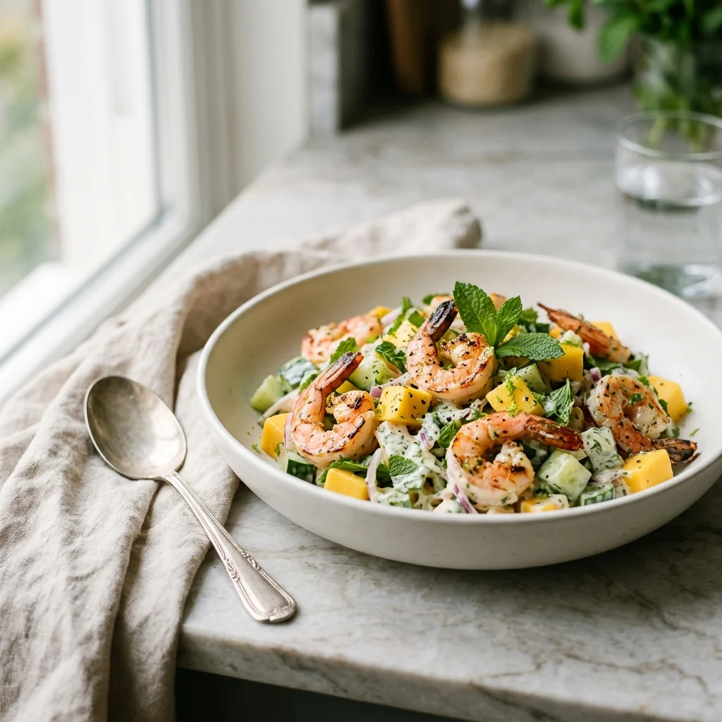 Creamy Shrimp Salad with Mango, a Vault recipe on the menu of The Mad Hatter