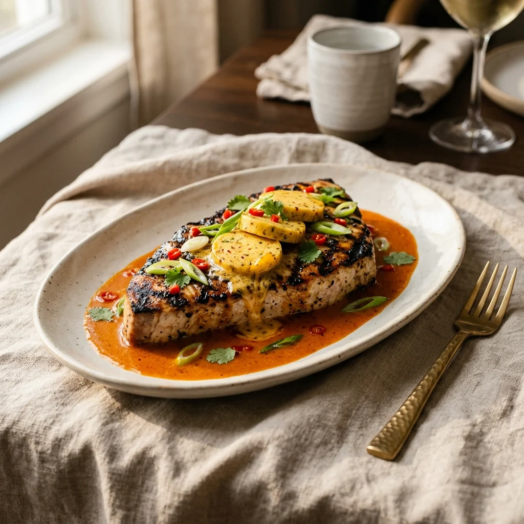 Grilled Swordfish with Thai Chili Butter, a Vault recipe on the menu of Melting Moments