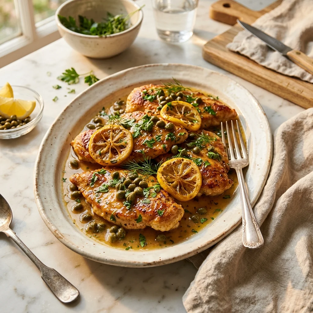 Lemon Caper Chicken in Buttery Sauce, a Vault recipe on the menu of Melting Moments
