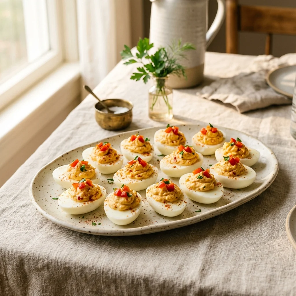 Pimento Cheese Deviled Eggs, a Vault recipe on the menu of The Mad Hatter